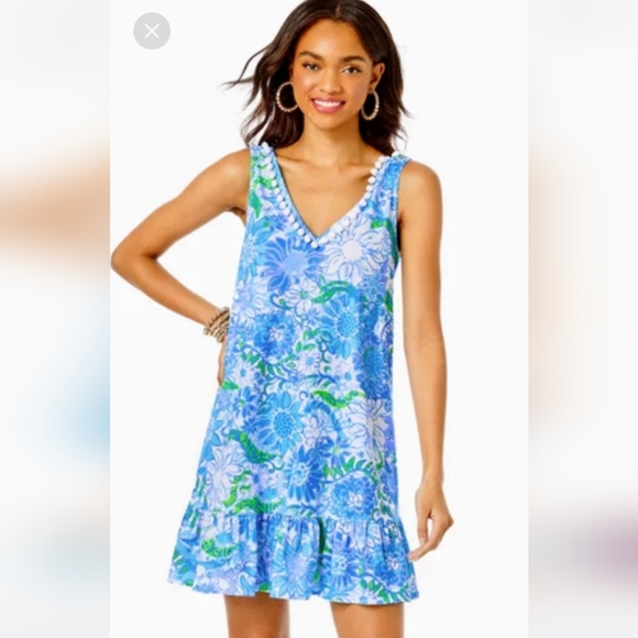 Lilly Pulitzer Blue and Green Camilla Swing Ruffled Sundress - Picture 1 of 9